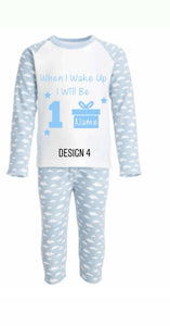 Personalised Children's Blue Cloud Birthday Pyjama's - BabyCraftsUK