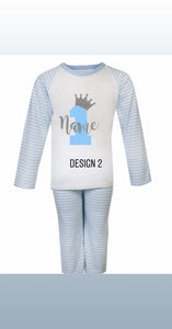 Personalised Children's Birthday Blue Stripe Pyjama's. ( Various Designs) - BabyCraftsUK