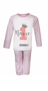 Personalised Children's Birthday Pink Stripe Pyjama's. ( Various Designs) - BabyCraftsUK