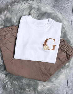 Personalised Embroidered Pumpkin Initial Tee