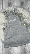 Load image into Gallery viewer, Perosnalised Children&#39;s Embroidered Dungaree Dress. Grey
