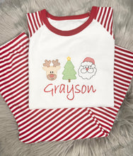 Load image into Gallery viewer, Personalised Embroidered Stripe Santa Christmas Pyjamas
