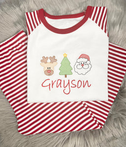 Personalised Embroidered Stripe Santa Christmas Pyjamas