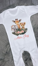 Load image into Gallery viewer, Personalised safari animal babygrow set
