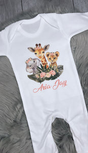 Personalised safari animal babygrow set