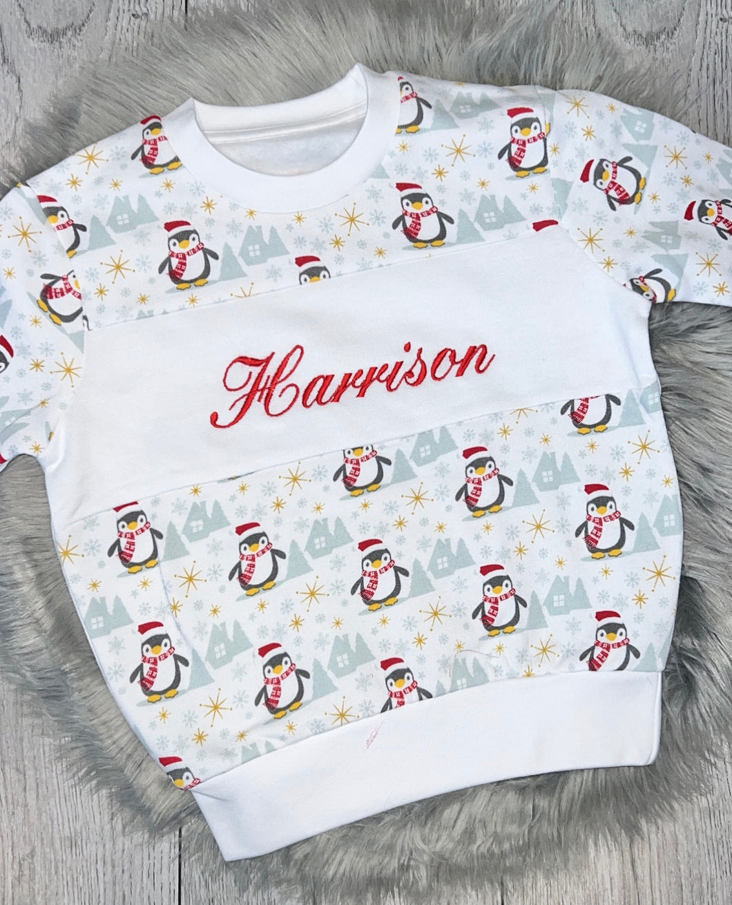 Embroidered Christmas Penguin Jumper