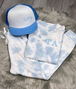 Personalised Embroidered Tie Dye Lounge Set - Blue