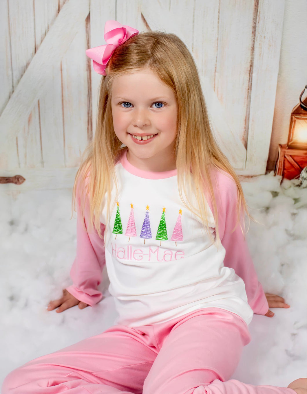 Personalised Embroidered Pink Tree Christmas Pyjamas