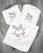 Load image into Gallery viewer, Personalised Embroidered Rocking Horse Baby Bundle
