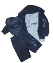 Load image into Gallery viewer, Personalised Children&#39;s Navy Short Tracksuit Set. - BabyCraftsUK
