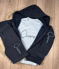 Load image into Gallery viewer, Personalised Children&#39;s Navy Short Tracksuit Set. - BabyCraftsUK
