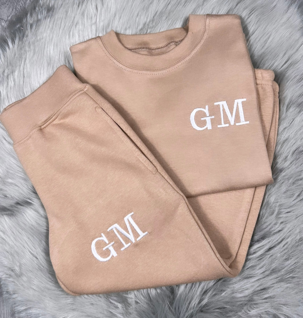 Personalised Embroidered Oatmeal Jogger and Tee Set
