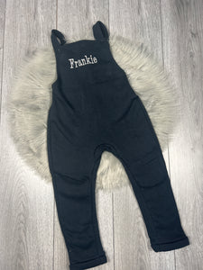 Personalised Children's Embroidered Dungarees. Black