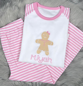 Personalised Embroidered Gingerbread Christmas Pyjamas