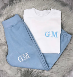 Personalised Embroidered Dusty Blue Jogger and Tee Set