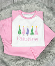 Load image into Gallery viewer, Personalised Embroidered Pink Tree Christmas Pyjamas
