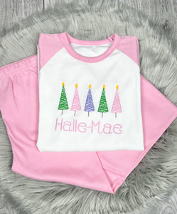 Personalised Embroidered Pink Tree Christmas Pyjamas