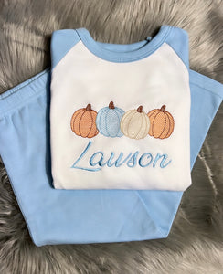 Personalised Embroidered Halloween Pumpkin Pyjamas - Blue