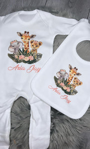 Personalised safari animal babygrow set