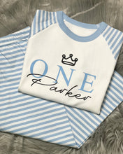 Load image into Gallery viewer, Personalised Children&#39;s Birthday Blue Stripe Pyjama&#39;s. ( Various Designs) - BabyCraftsUK
