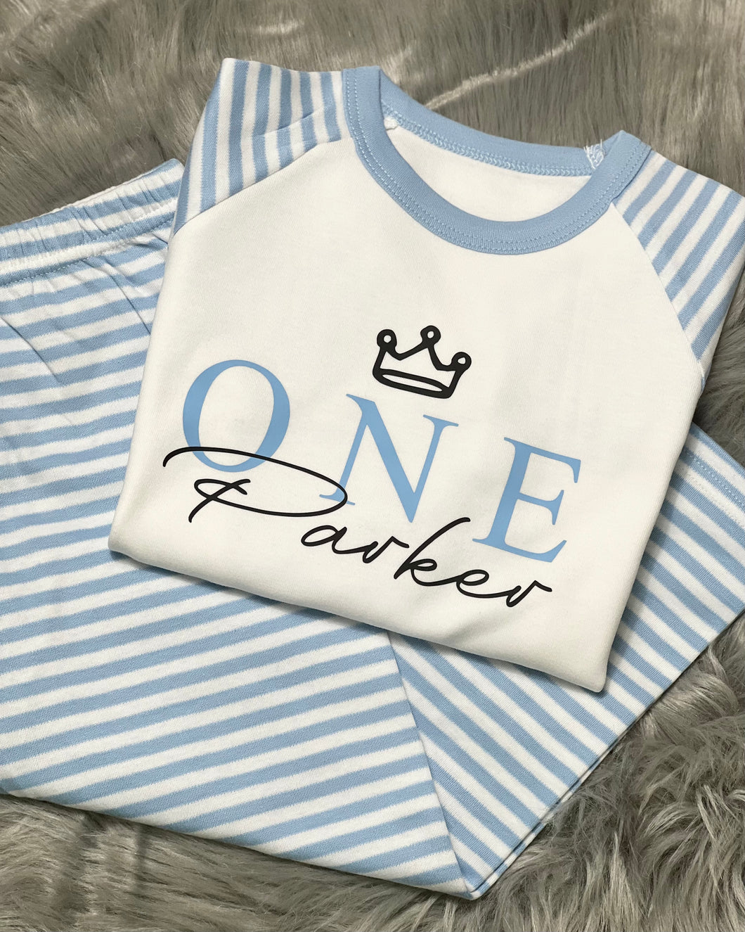 Personalised Children's Birthday Blue Stripe Pyjama's. ( Various Designs) - BabyCraftsUK