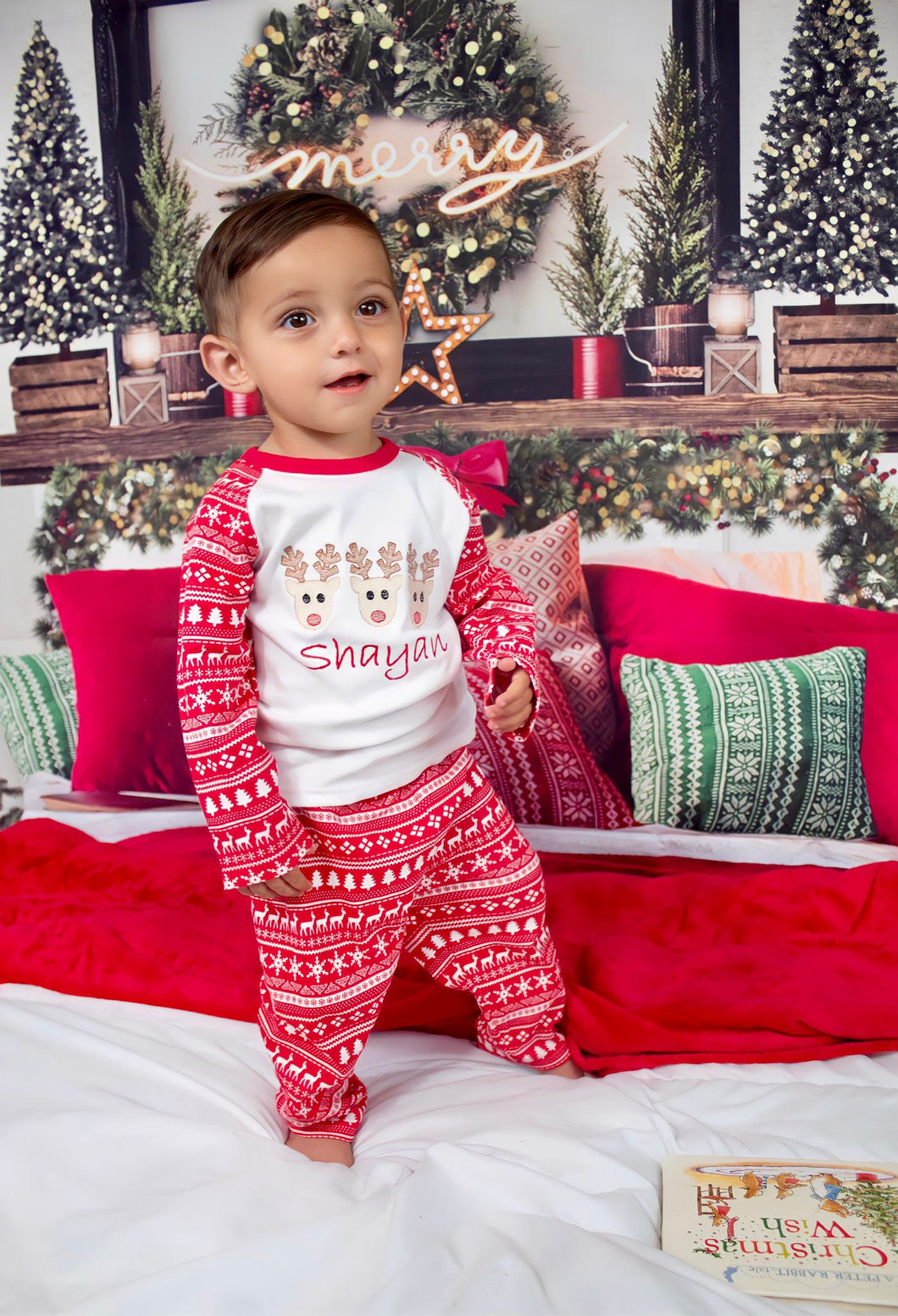 Personalised Embroidered Reindeer Trio Christmas Pyjamas