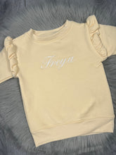 Load image into Gallery viewer, Personalised Children&#39;s Embroidered Frill Sweatshirt. Yellow
