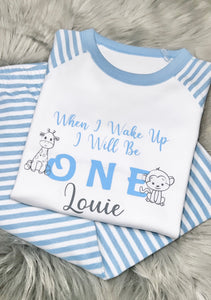 Personalised Children's Blue Safari Animal Birthday Pyjama's