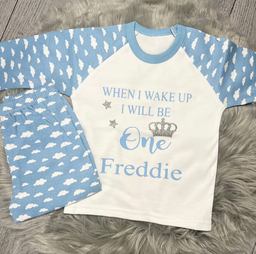 Personalised Children's Blue Cloud Birthday Pyjama's - BabyCraftsUK