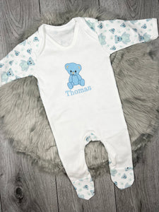 Personalised Embroidered Teddy Babygrow