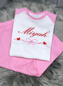 Personalised Children's Embroidered Bow Pyjama's.