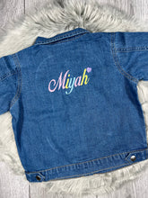 Load image into Gallery viewer, Embroidered Personalised Children&#39;s Denim Jacket - Pastels - BabyCraftsUK

