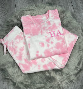 Personalised Embroidered Tie Dye Lounge Set - Pink