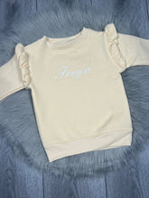 Load image into Gallery viewer, Personalised Children&#39;s Embroidered Frill Sweatshirt. Yellow
