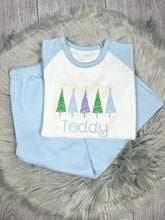 Load image into Gallery viewer, Personalised Embroidered Blue Tree Christmas Pyjamas
