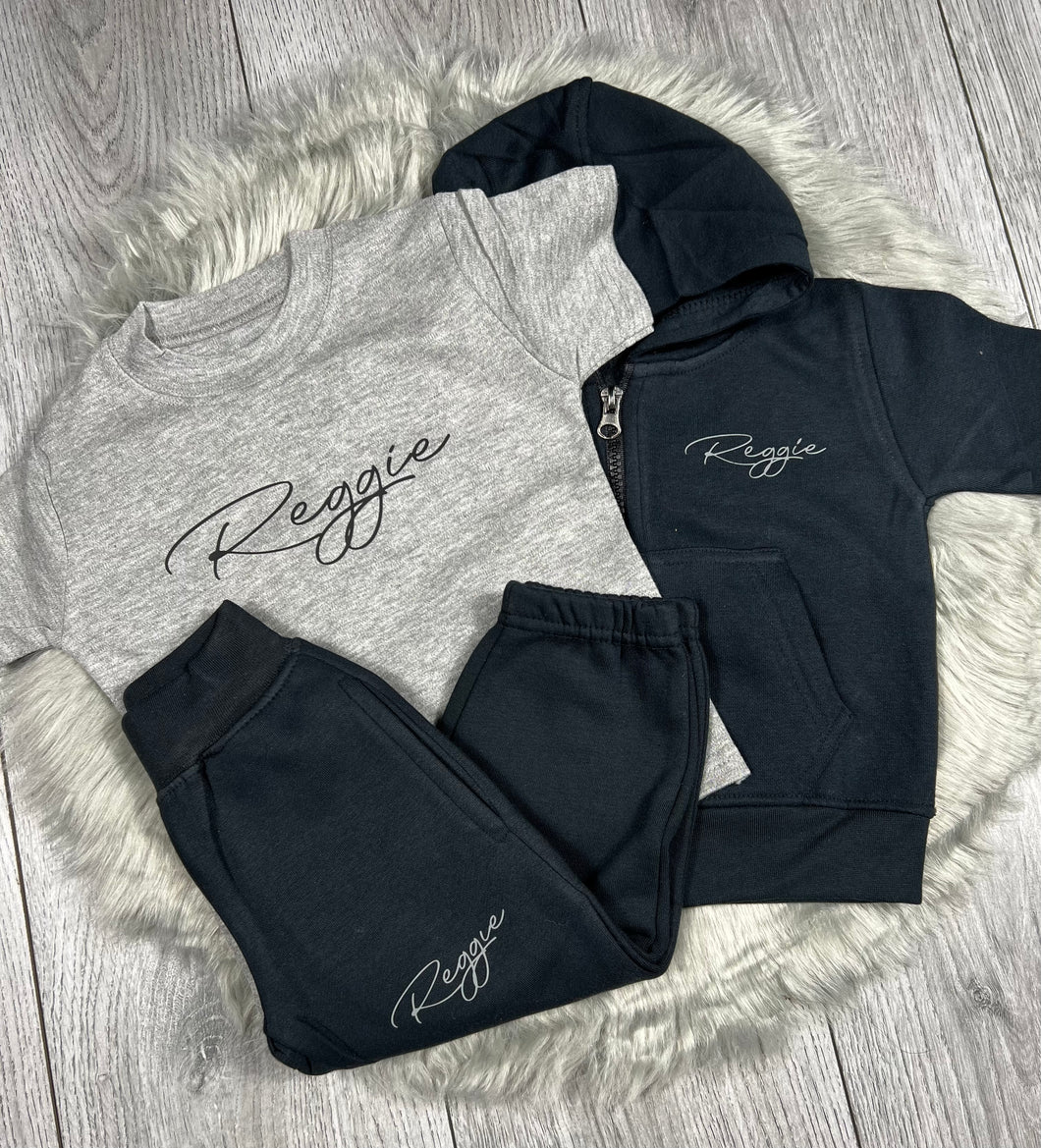 Personalised Children's Black & Grey Tracksuit Set. - BabyCraftsUK