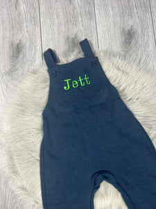 Personalised Children's Embroidered Dungarees. Navy