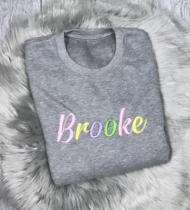 Personalised Children's Grey Embroidered Jumper.