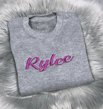 Load image into Gallery viewer, Personalised Children&#39;s Grey Embroidered Jumper.
