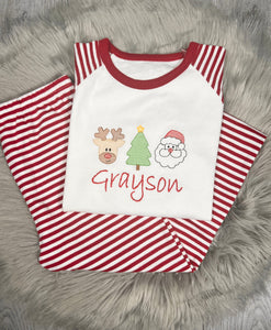 Personalised Embroidered Stripe Santa Christmas Pyjamas