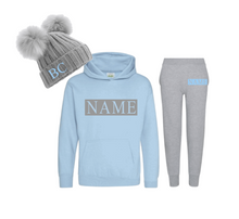 Load image into Gallery viewer, Personalised Children&#39;s Blue &amp; Grey Tracksuit - BabyCraftsUK
