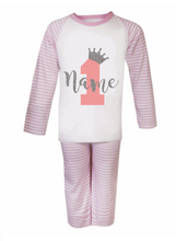 Load image into Gallery viewer, Personalised Children&#39;s Birthday Pink Stripe Pyjama&#39;s. ( Various Designs) - BabyCraftsUK
