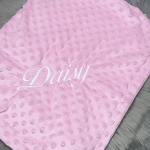 Perosnalised Children's Embroidered Bubble Blanket. Pink.